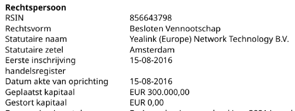 Gestort aandelen kapitaal Yealink